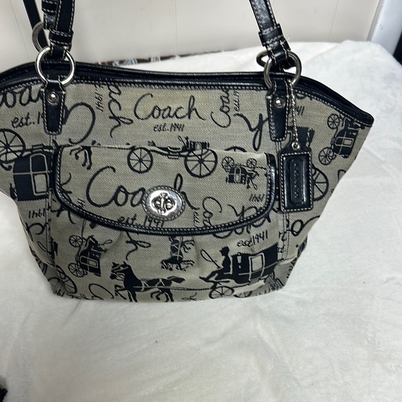 COACH Horse & Carriage Canvas Leather Trim Shoulder Bag Carryall Tote - Picture 14 of 15